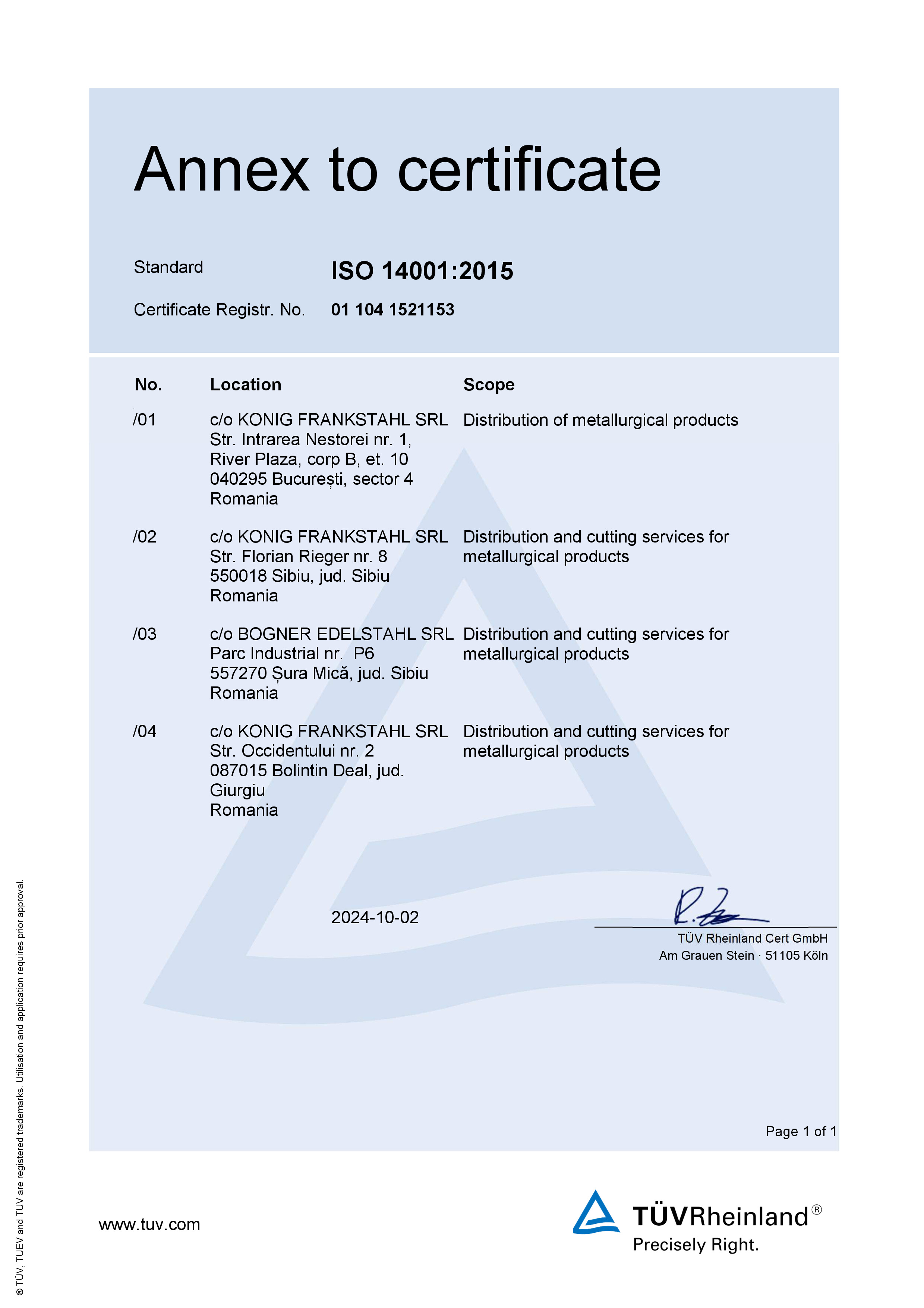 certificat ISO 14001:2015