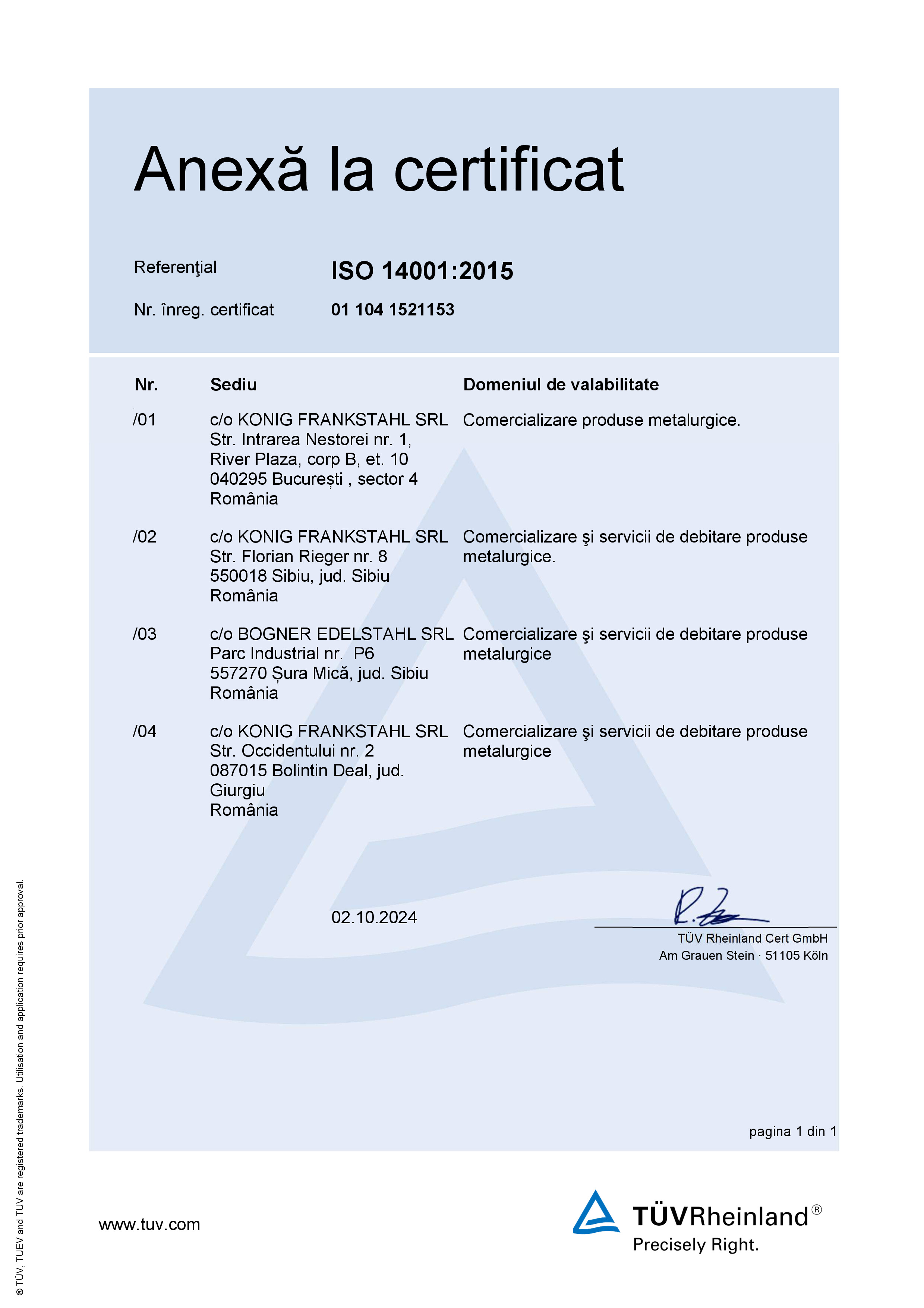 certificat ISO 14001:2015