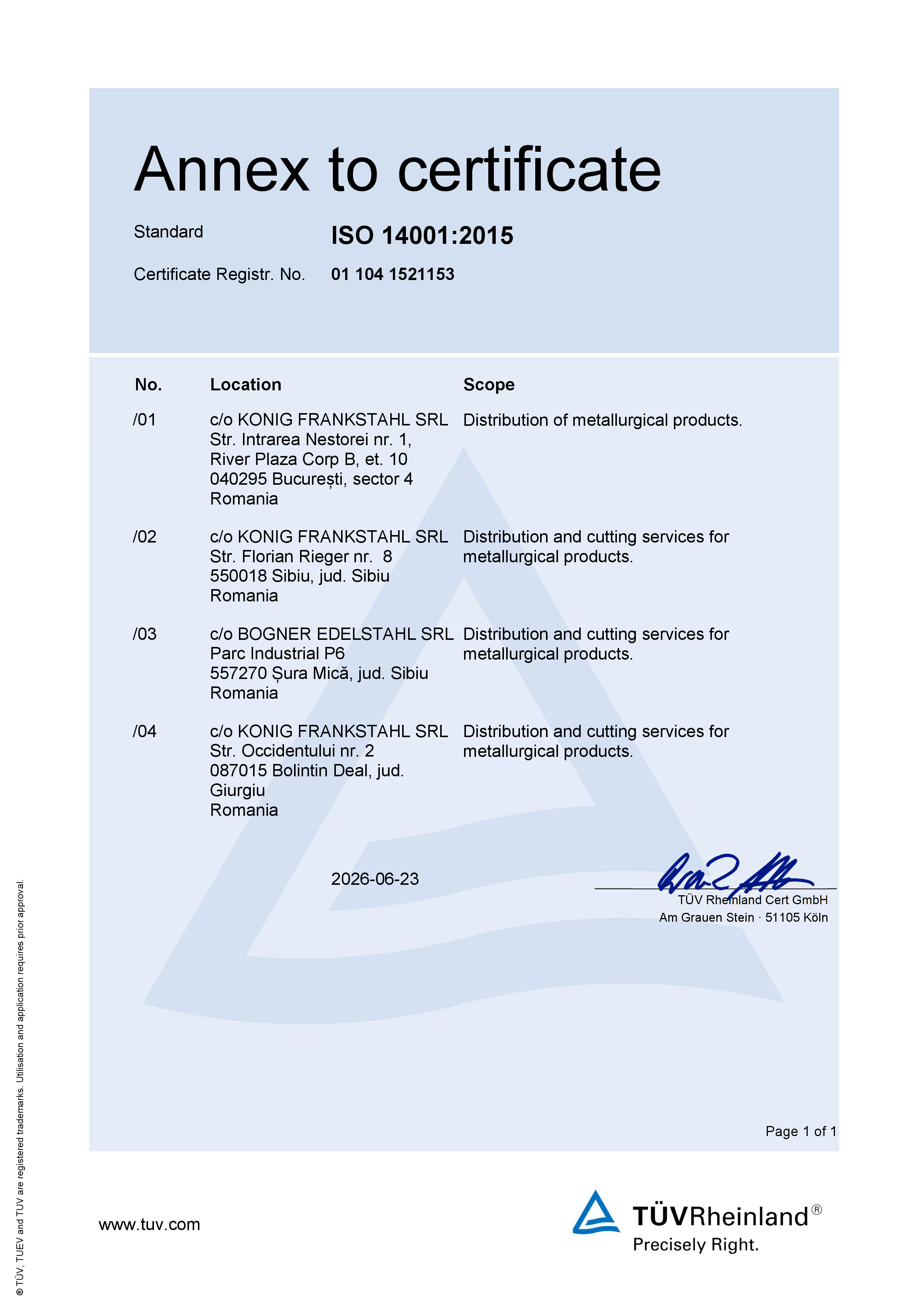 certificat ISO 14001:2015