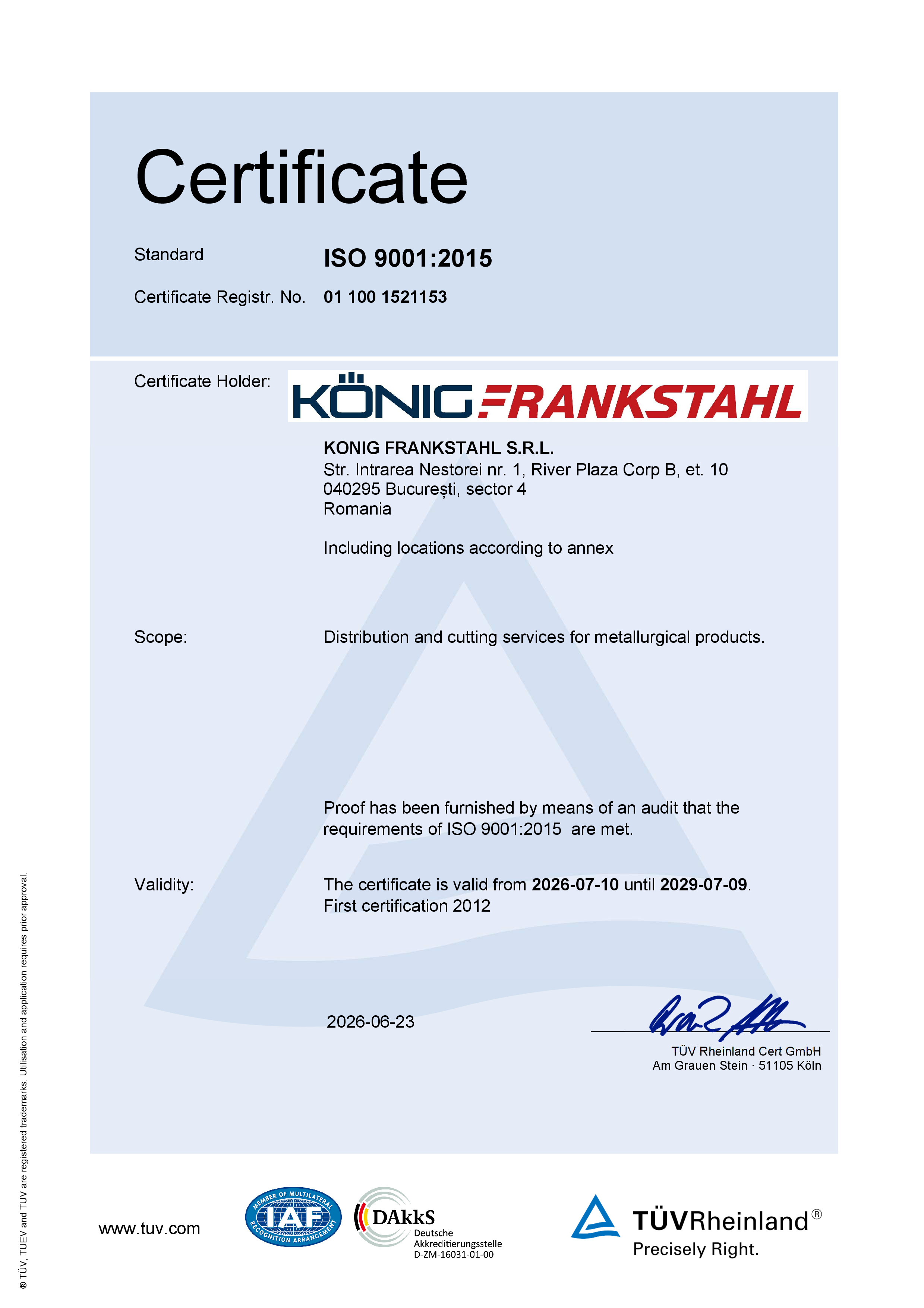 certificat ISO 9001:2015
